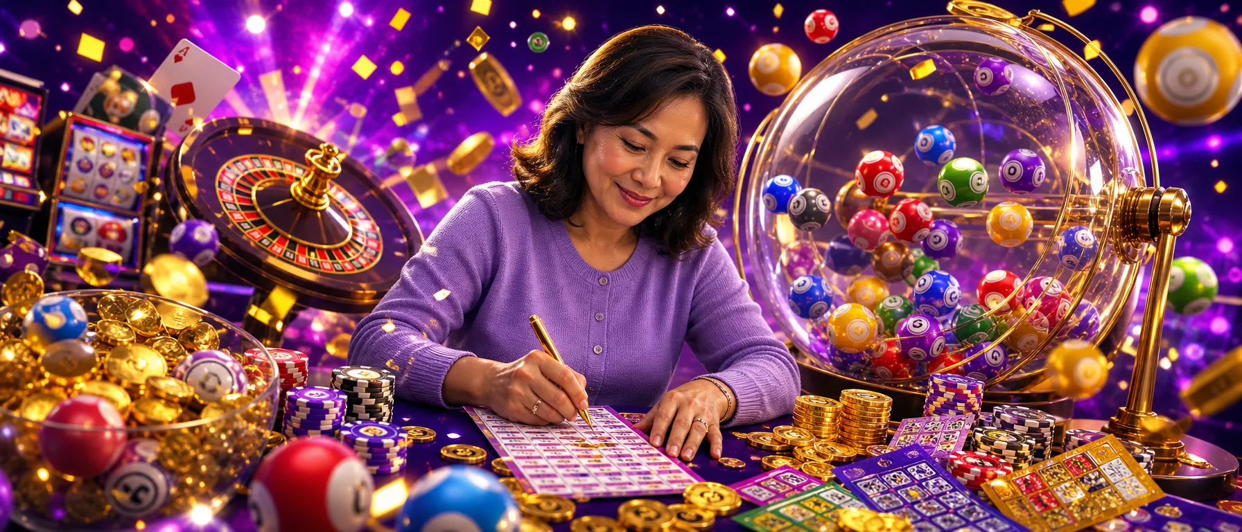 meta888 – Where Malaysia Comes to Play. A full lineup of online casino games, an easy account setup, and re… – lottery bingo violet illustration