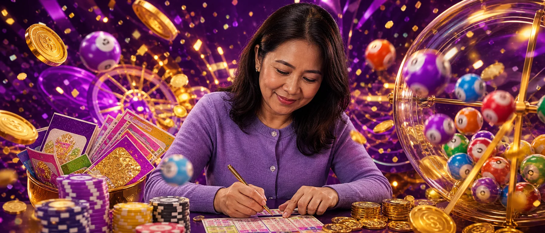 Got Questions Before You Sign Up? Let's Talk. Whether you're curious about registration, checking your acco… – lottery bingo violet illustration